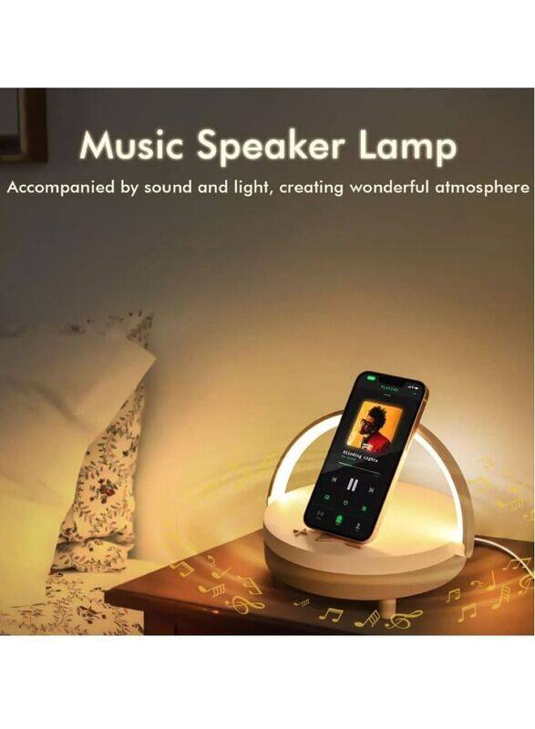 

Earldom 4 In 1 Touch Light All Round Performer Wireless Charger Bluetooth Control Music Dimmable Bedside Lamp, White