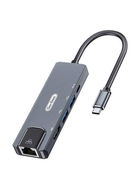 

Universal Go-Des 5-in-1 Type-C Converter Adapter USB Hub, GD-6829, Grey