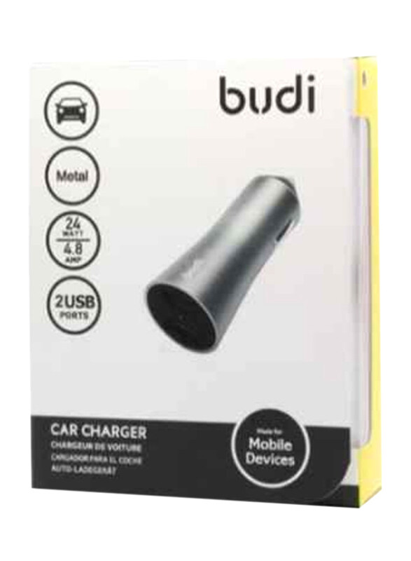 

Budi Dual Usb Car Charger Adapter, Silver