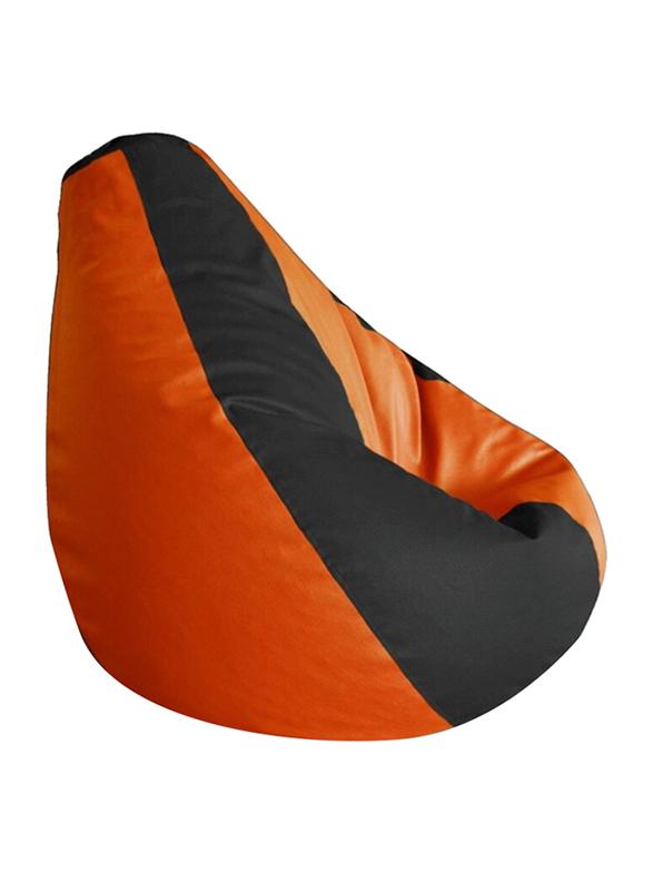 Premium Leatherette Classic  Dual Color Filled With Beans Fillers Mm Tex Faux Leather Bean Bag, XX-Large, Black/Orange