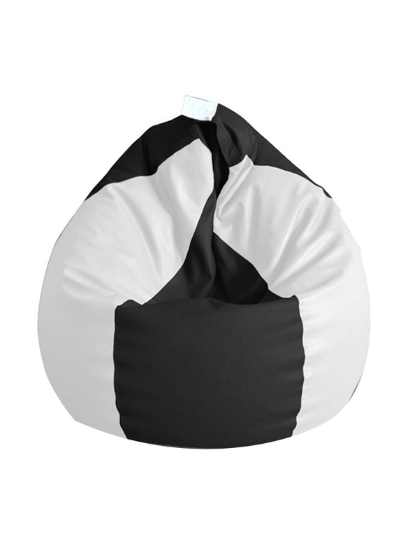 Premium Leatherette Classic  Dual Color Filled With Beans Fillers Mm Tex Faux Leather Bean Bag, XX-Large, Black/White