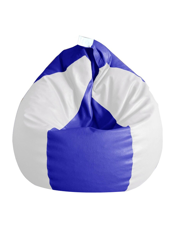 Premium Leatherette Classic  Dual Color Filled With Beans Fillers Mm Tex Faux Leather Bean Bag, XX-Large, White/Blue