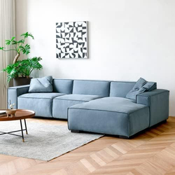 Modren L Shape Luxury Modular Majlis Sofa MM TEX Set, Right Side Bed, Blue