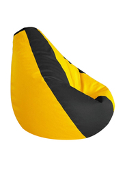 Premium Leatherette Classic  Dual Color Filled With Beans Fillers Mm Tex Faux Leather Bean Bag, XX-Large, Black/Yellow