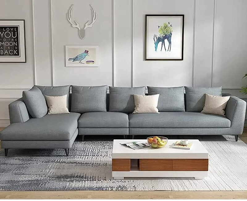 

Generic Nordic Style Wooden L-Shape Left Side Living Room Sofa Set, Dark Grey