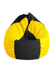 Premium Leatherette Classic  Dual Color Filled With Beans Fillers Mm Tex Faux Leather Bean Bag, XX-Large, Black/Yellow