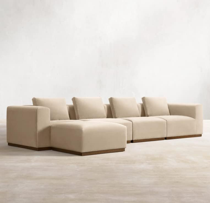 L-Sectional Modular Sofa Couches Set, Single Sided Ottoman, Sand Brown