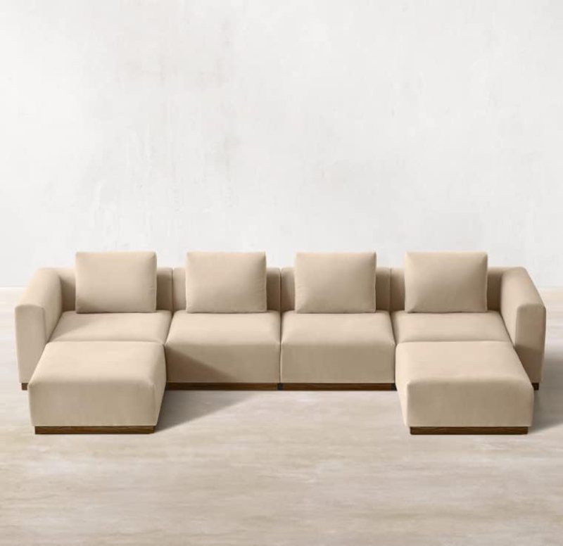 L-Sectional Modular Sofa Couches Set, Double Sided Ottoman, Sand Brown