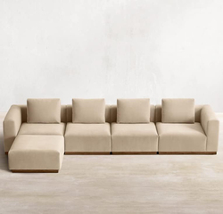L-Sectional Modular Sofa Couches Set, Single Sided Ottoman, Sand Brown