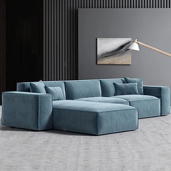 Modren L Shape Luxury Modular Majlis Sofa MM TEX Set, Right Side Bed, Blue