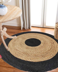 Ramsha Handmade Handwoven Natural Jute Round Braided Kitchen Rug Mat with Black Border, 150cm, Br-003, Black/Natural Black