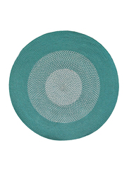 Ramsha Handmade Natural Jute And Cotton Round  Braided Kitchen Rug Mat, 120cm, Br-002, Turquoise/White