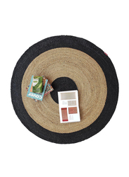 Ramsha Handmade Handwoven Natural Jute Round Braided Kitchen Rug Mat with Black Border, 90cm, Br-003, Black/Natural Black