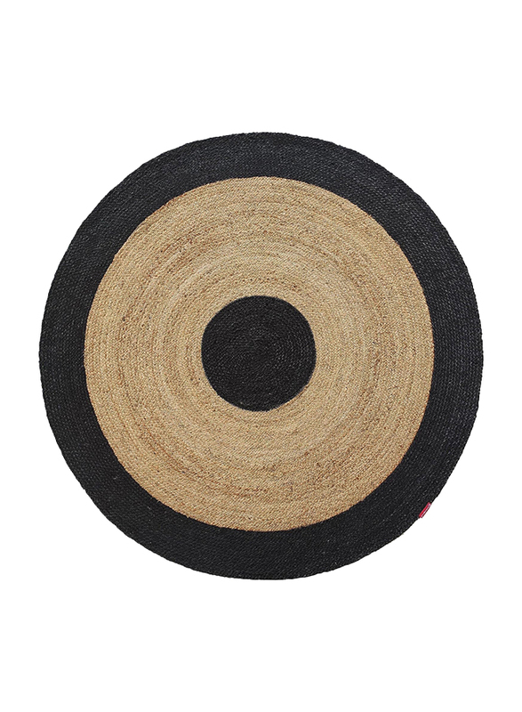 Ramsha Handmade Handwoven Natural Jute Round Braided Kitchen Rug Mat with Black Border, 150cm, Br-003, Black/Natural Black
