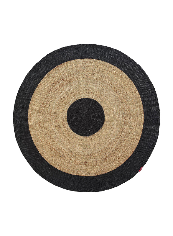 

Ramsha Handmade Handwoven Natural Jute Round Braided Kitchen Rug Mat with Black Border, 150cm, Br-003, Black/Natural Black