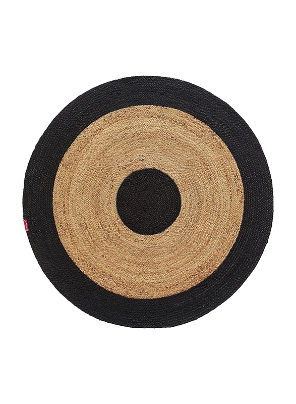 Ramsha Handmade Handwoven Natural Jute Round Braided Kitchen Rug Mat with Black Border, 120cm, Br-003, Black/Natural Black