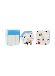 Vipzi Traders Alarqam 3-Way Universal Multi Adaptor, 13A Plug with Long Switches, White/Blue