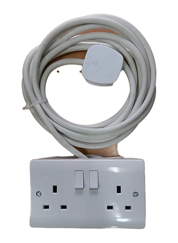 Double Socket 13A Extension Terminator with 10 Meter Wire, Grey