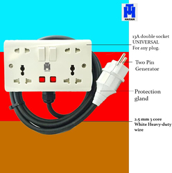 Hassan Universal Heavy Duty Plug Double Socket and 30-Meter Electrical Extension Cord for Power Generators, White/Black