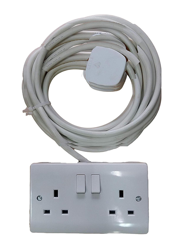 Extension Terminator 3 Core Wire with Double Socket for TV/Fridge, White