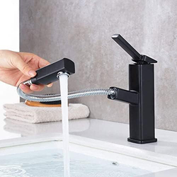 Hassan Matte Luxurious Wash Basin Mixer with Pull Down Sprayer, Black