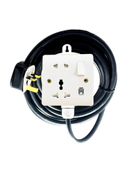 Hassan Heavy Duty Universal Single Socket Extension, 13A with 3-Meter Power Outlet Cord, Black/White