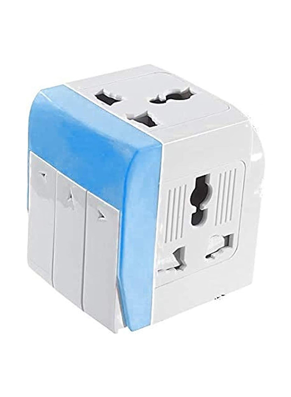 Vipzi Traders Alarqam 3-Way Universal Multi Adaptor, 13A Plug with Long Switches, White/Blue
