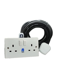 Hassan 13A Double Socket Extension with 3 Meter Wire, Black/white