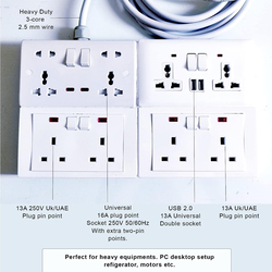 Hassan Premium 4-Socket Heavy Equipment Extension, White