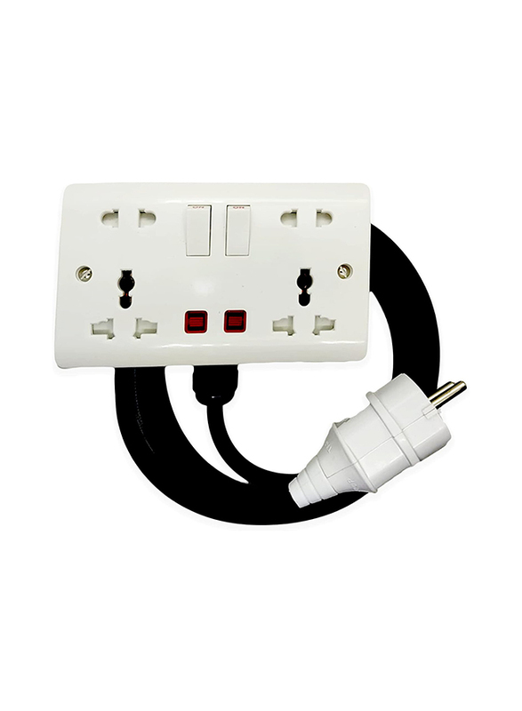 Hassan Universal Heavy Duty Plug Double Socket and 30-Meter Electrical Extension Cord for Power Generators, White/Black