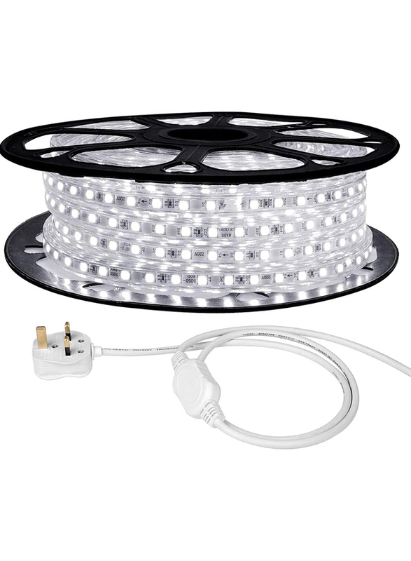 Hassan 50 Meter IP65 Waterproof Outdoor UK Plug Rope Light LED Strip, Daylight White