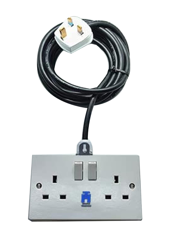 Hassan 13A Double Socket Extension with 3 Meter Wire, Black/white