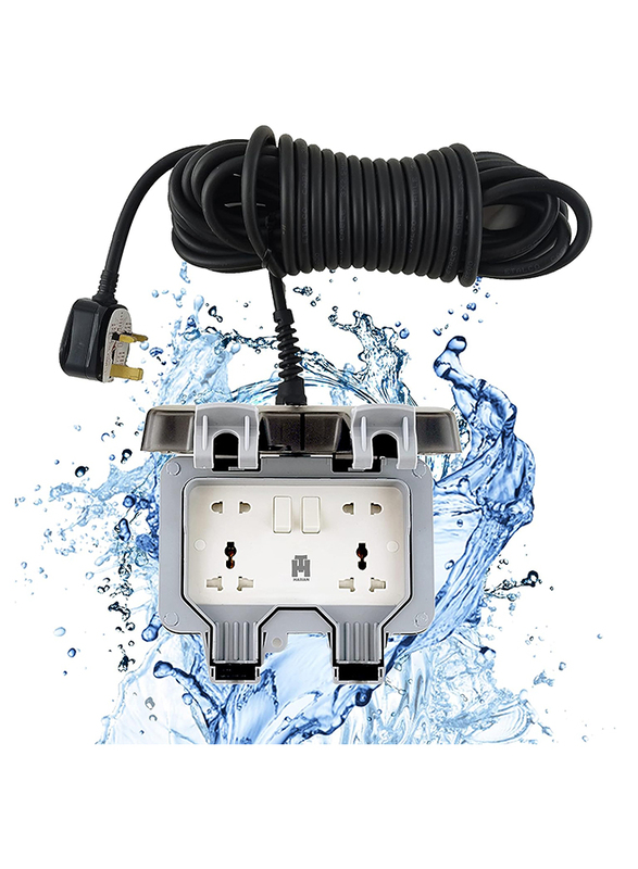Hassan 13A Socket for Outdoor Use Heavy Electrical Appliance Waterproof Extension with 10 Meter Wire, Multicolour