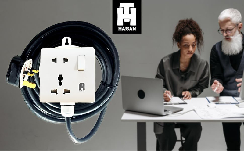 Hassan Single Socket Extension Universal 13A Heavy Duty Power Outlet Extended Cord , Black/white