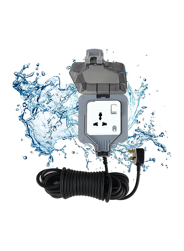 Hassan Universal IP66 Waterproof Outdoor Single Socket Extension, 13A with 30-Meter Heavy Duty Long Cord, Multicolour