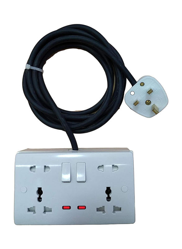 Heavy Duty Wire 13A Double Socket Extension Terminator Cord, Black/White