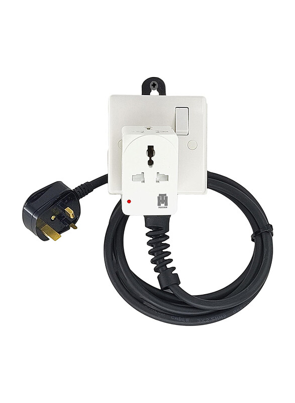 

Hassan Single Socket Universal Power Outlet Premium Quality Extension 3-Way Socket with 3 Meter Wire, Black/white