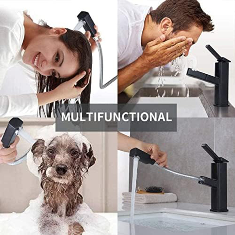 Hassan Matte Luxurious Wash Basin Mixer with Pull Down Sprayer, Black
