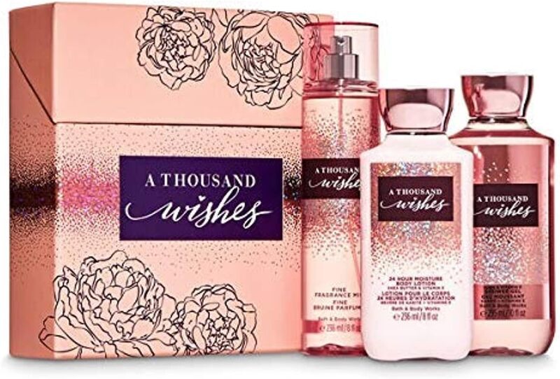 Bath & Body Works 3-Piece A Thousand Wishes Set for Women, A Thousand Wishes 8oz Fragrance Mist, 10oz Shower Gel, 8oz Body Lotion