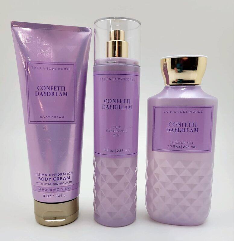

Bath & Body Works 3-Piece Confetti Daydream Spring 2022 Gift Set for Women, 236ml Fine Fragrance Mist, 8oz Ultimate Hydration Body Cream, 295ml Shower