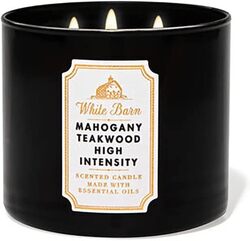 Bath & Body Works White Barn Mahogany Teakwood High Intensity 3-Wick Scented Candle with Essential Oils, 14.5oz, Black