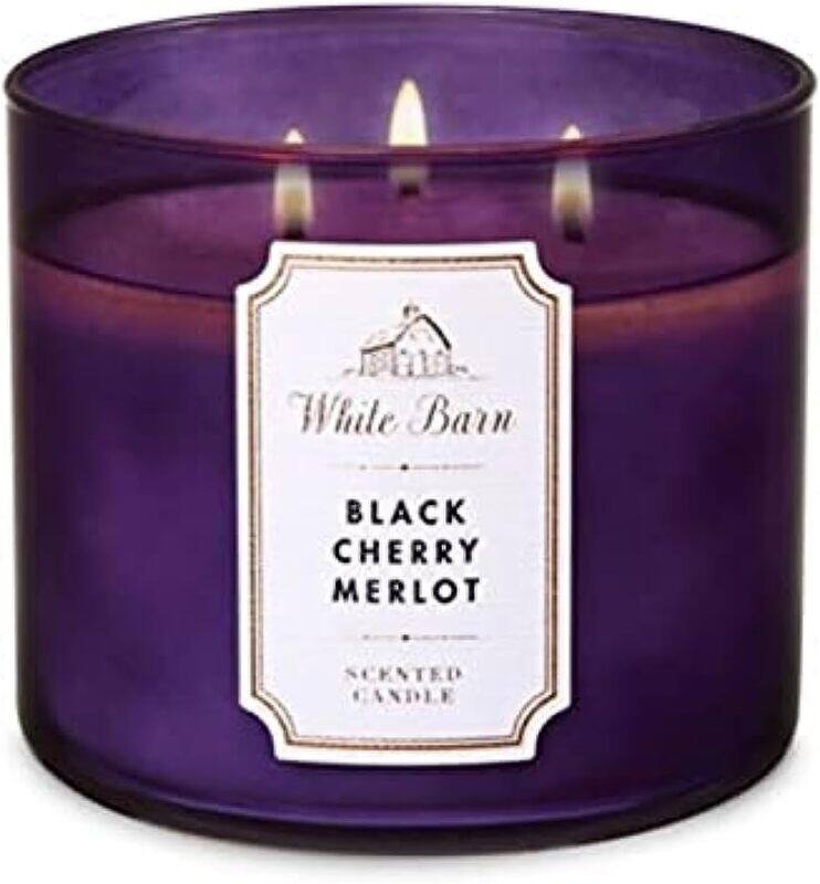 

Bath & Body Works White Barn Black Cherry Merlot 3-Wick Scented Candle, Purple