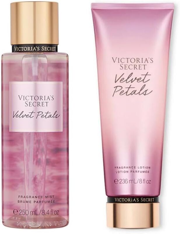 Victoria's Secret Velvet Petals Gift Set for Women Fragrance Mist 250ml Fragrance Lotion 236ml, Set