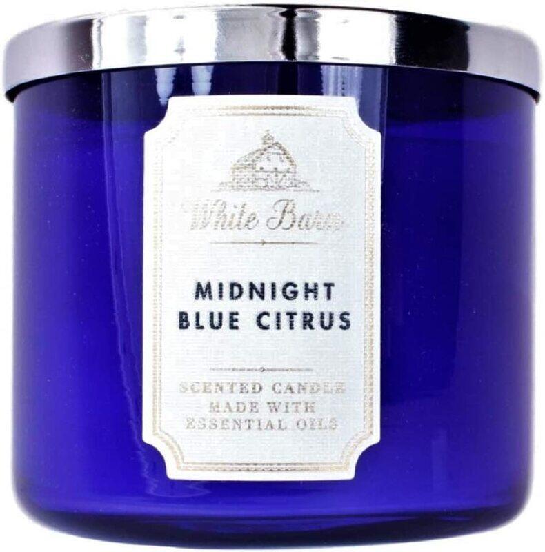 

Bath & Body Works White Barn Midnight Blue Citrus 3-Wick Scented Candle with Essential Oils, 14.5oz, Blue