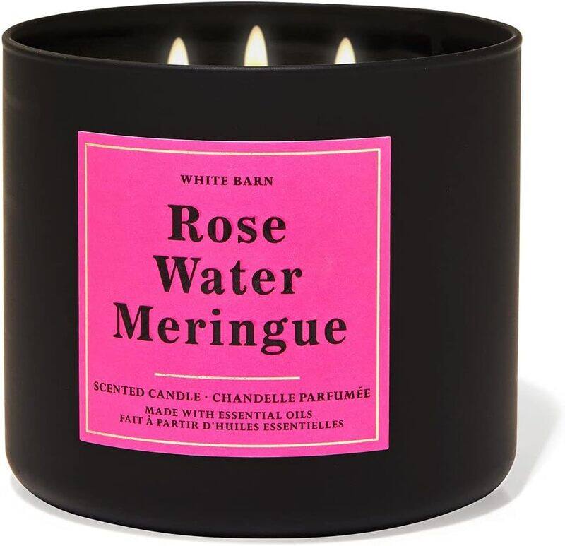 

Bath & Body Works White Barn Rose Water Meringue 3-Wick Scented Candle, 411gm, Black