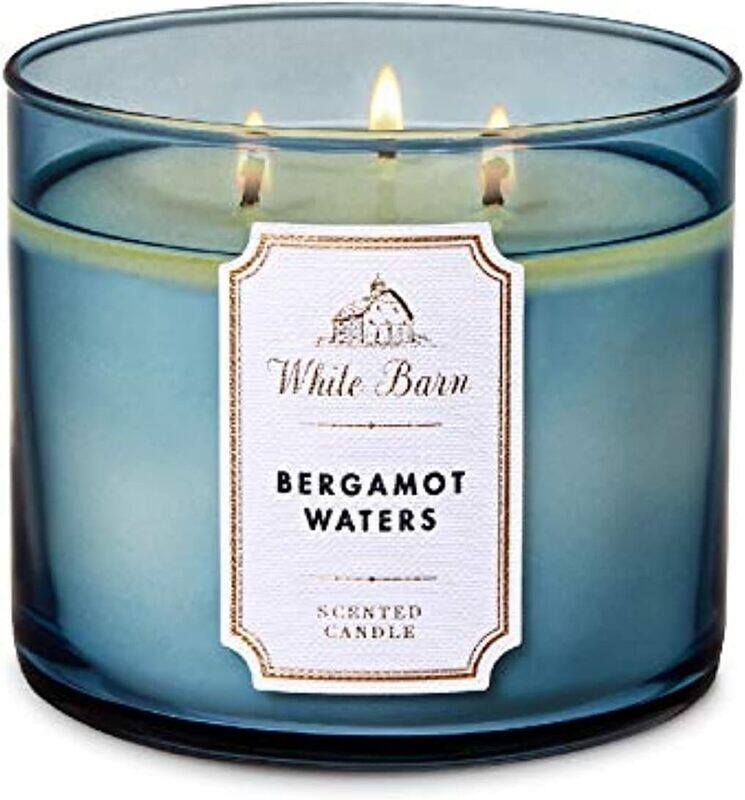

Bath & Body Works White Barn Bergamot Waters 3-Wick Scented Candle, 411gm, Blue
