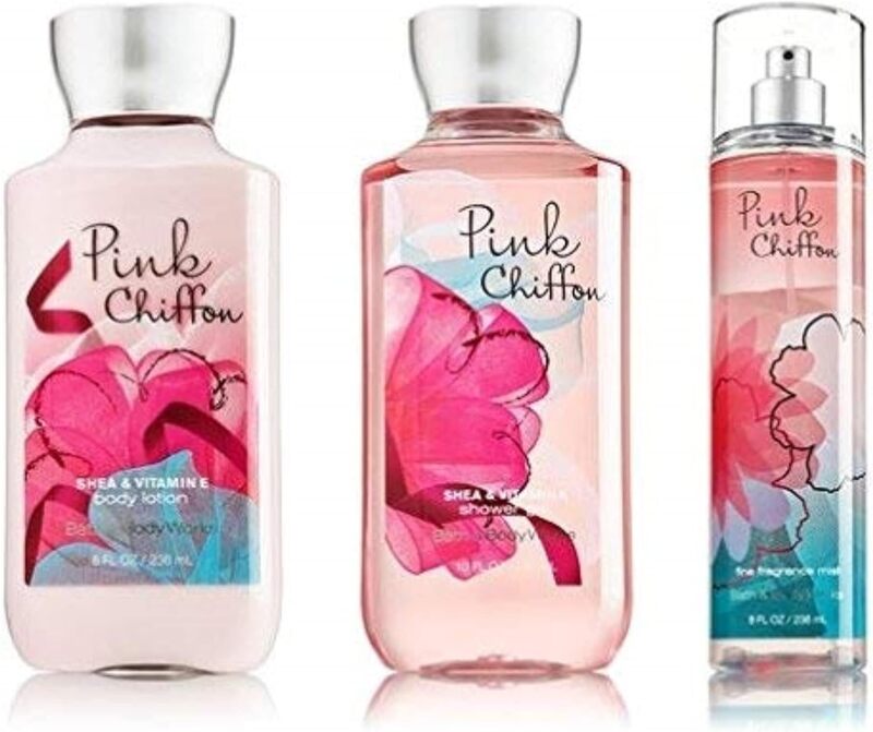 Bath & Body Works Pink Chiffon 10oz Shower Gel & 8oz Body Lotion & 8oz Body Mist Set for Women