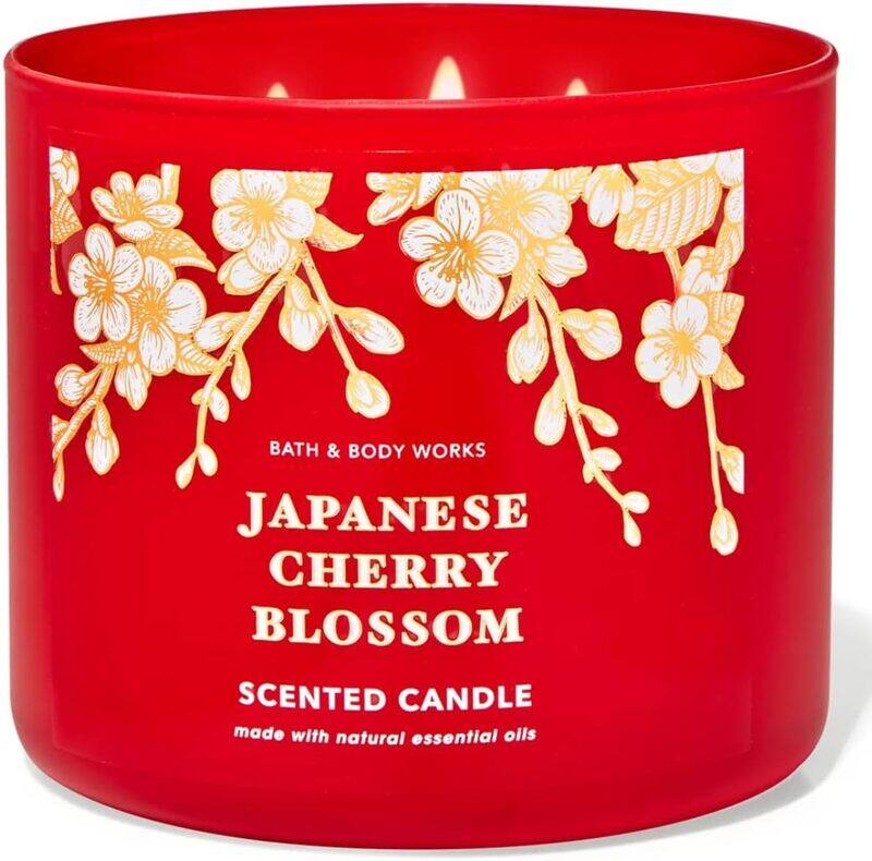 

Bath & Body Works Japanese Cherry Blossom 3-Wick Scented Candle, 411gm, Red