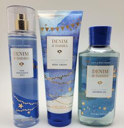 Bath & Body Works Denim & Daisies Gift Set for Women Fine Fragrance Mist 236ml, Ultra Shea Body Cream 226gm & Aloe & Vitamin E Shower Gel 295ml, Set