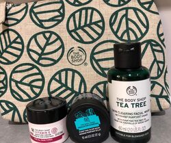 The Body Shop Vitamin E Cream Tea Tree Wash Mask Zip Bag Mini Set for Travel Gym, Set